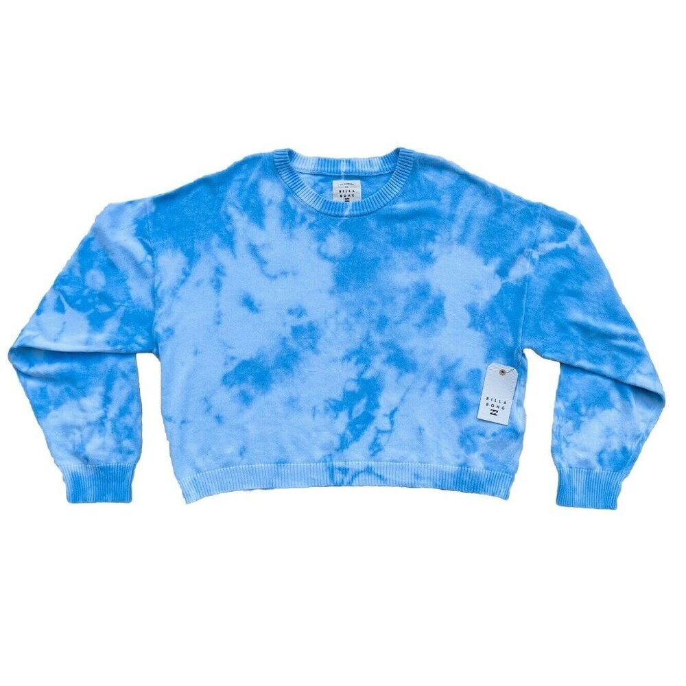Billabong Under The Sun Blue Tie Dye Crewneck Crop Sweater Size L